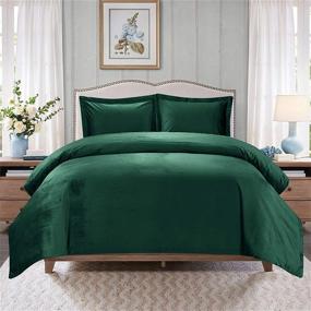 img 4 attached to Emerald Green Velvet Duvet Cover Queen Size Bedding Set with 2 Pillow Shams by HYBD
