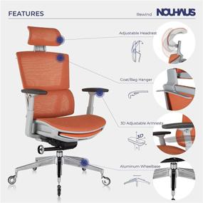 img 2 attached to 🪑 Nouhaus Ergonomic Office Chair with Footrest and Lumbar Support - Swivel Computer Chair, Rolling Desk Chair with Wheels, Mesh High Back Task Chair for Home Office or Gaming (Orange)