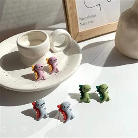 img 1 attached to 🦖 Cute and Quirky Dinosaur Stud Earrings Set – Perfect Gift for Women and Girls, Resin Jewelry with Charming Dino Designs