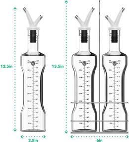 img 2 attached to 17 oz Clear Glass Olive Oil and Vinegar Dispenser Set - No Drip Double Pourer Spout Stoppers and Stainless Steel Holder Stand - Kitchen Dispensing Cruets - White