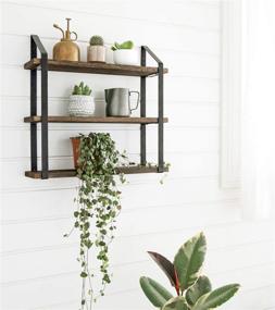 img 1 attached to 📚 Mkono Rustic Floating Wall Shelves - 3 Tier 17 Inch Hanging Shelf with Metal Bracket for Living Room, Bathroom, Bedroom, Kitchen, Office - Medium Size Wood Storage Display Shelves