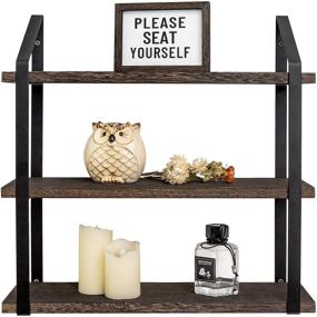 img 4 attached to 📚 Mkono Rustic Floating Wall Shelves - 3 Tier 17 Inch Hanging Shelf with Metal Bracket for Living Room, Bathroom, Bedroom, Kitchen, Office - Medium Size Wood Storage Display Shelves
