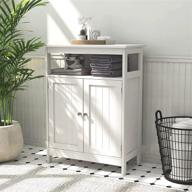 white freestanding bathroom floor cabinet: versatile kitchen storage solution with shelves and doors logo