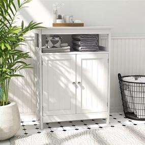 img 3 attached to White Freestanding Bathroom Floor Cabinet: Versatile Kitchen Storage Solution with Shelves and Doors