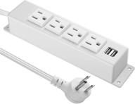 convenient wall mount power strip with 4 ac outlets, 2 usb ports, and flat plug in white - perfect for under desk, workbench, sofa, nightstand, dresser логотип