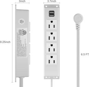 img 1 attached to Convenient Wall Mount Power Strip with 4 AC Outlets, 2 USB Ports, and Flat Plug in White - Perfect for Under Desk, Workbench, Sofa, Nightstand, Dresser