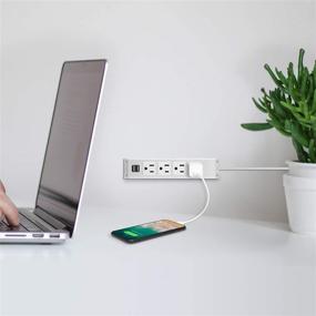 img 2 attached to Convenient Wall Mount Power Strip with 4 AC Outlets, 2 USB Ports, and Flat Plug in White - Perfect for Under Desk, Workbench, Sofa, Nightstand, Dresser