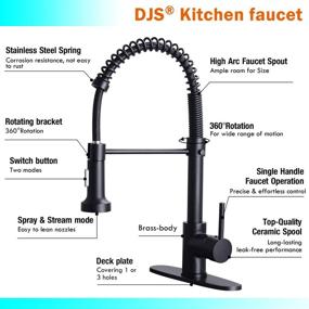 img 1 attached to 🔥 Upgrade Your Kitchen with DJS Matte Black Kitchen Faucets: High Arc Spring Faucet with Pull Down Sprayer, Single Handle & Deck Plate for 1 or 3 Holes Sinks