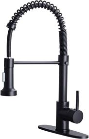 img 4 attached to 🔥 Upgrade Your Kitchen with DJS Matte Black Kitchen Faucets: High Arc Spring Faucet with Pull Down Sprayer, Single Handle & Deck Plate for 1 or 3 Holes Sinks