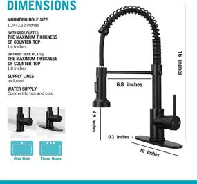 img 3 attached to 🔥 Upgrade Your Kitchen with DJS Matte Black Kitchen Faucets: High Arc Spring Faucet with Pull Down Sprayer, Single Handle & Deck Plate for 1 or 3 Holes Sinks