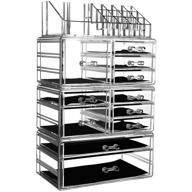 organize and display your makeup in style with cq acrylic's set of 4 large clear makeup organizers: skin care cosmetic display cases stackable storage box with 11 drawers logo