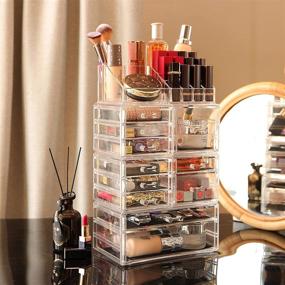 img 2 attached to Organize and Display Your Makeup in Style with Cq Acrylic's Set of 4 Large Clear Makeup Organizers: Skin Care Cosmetic Display Cases Stackable Storage Box with 11 Drawers