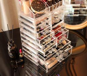 img 1 attached to Organize and Display Your Makeup in Style with Cq Acrylic's Set of 4 Large Clear Makeup Organizers: Skin Care Cosmetic Display Cases Stackable Storage Box with 11 Drawers