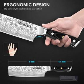 img 2 attached to 🔪 MOSFiATA 7-Inch Nakiri Chef's Knife with Finger Guard and Blade Guard, German High Carbon Stainless Steel EN1.4116 Vegetable Knife, Multipurpose Kitchen Knife with Micarta Handle in Gift Box