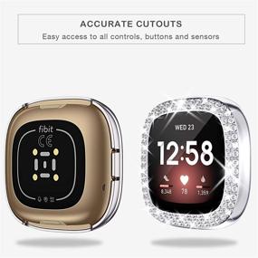 img 2 attached to 💎 2Pack Tensea Bling Protector Case for Fitbit Versa 3 and Fitbit Sense, Diamond Frame Cover Bumper Accessories, Hard PC, Women - Black/Silver