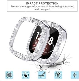 img 1 attached to 💎 2Pack Tensea Bling Protector Case for Fitbit Versa 3 and Fitbit Sense, Diamond Frame Cover Bumper Accessories, Hard PC, Women - Black/Silver