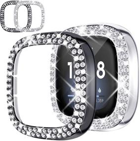 img 4 attached to 💎 2Pack Tensea Bling Protector Case for Fitbit Versa 3 and Fitbit Sense, Diamond Frame Cover Bumper Accessories, Hard PC, Women - Black/Silver