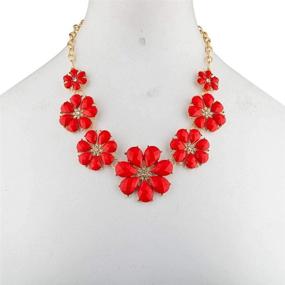 img 1 attached to 🌸 LUX ACCESSORIES Floral Chain Necklace with Stunning Pave Flower Bib Statement Design