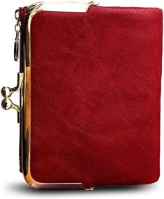 img 1 attached to 💃 Chic Red Womens Wallet: Small Bifold RFID Ladies Mini Vintage Coin Purse with Zipper & Kiss Lock