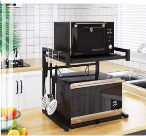 img 3 attached to 🔥 Maximize Your Kitchen Space with the Metal Microwave Oven Rack Toaster Stand Shelf: Expandable Storage Counter Space Saver Cabinet Organizer, Spice Holder, & More! Easy-to-Install with 3 Hooks, Black Stainless Steel Design, and Impressive 60lbs Weight Capacity.