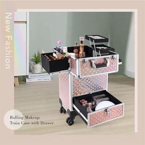 img 1 attached to 💄 Hododou Rolling Makeup Train Case with Sliding Drawer and Key - Rose Gold Cosmetic Storage Cart for Women, Salon, Makeup Artists, and Nail Techs