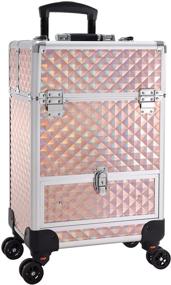img 4 attached to 💄 Hododou Rolling Makeup Train Case with Sliding Drawer and Key - Rose Gold Cosmetic Storage Cart for Women, Salon, Makeup Artists, and Nail Techs