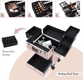 img 2 attached to 💄 Hododou Rolling Makeup Train Case with Sliding Drawer and Key - Rose Gold Cosmetic Storage Cart for Women, Salon, Makeup Artists, and Nail Techs