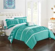 turquoise full/queen comforter set with pleated & ruffled chevron reversible backing - includes shams and decorative pillows - chic home cs2589-an logo