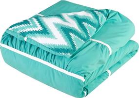 img 2 attached to Turquoise Full/Queen Comforter Set with Pleated & Ruffled Chevron Reversible Backing - Includes Shams and Decorative Pillows - Chic Home CS2589-AN