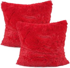 img 4 attached to Pack of 2, Christmas Decorative New Luxury Series Merino Style Faux Fur Throw Pillow Case Cushion Cover 18x18 Inches, Red - YOUR SMILE