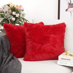 img 3 attached to Pack of 2, Christmas Decorative New Luxury Series Merino Style Faux Fur Throw Pillow Case Cushion Cover 18x18 Inches, Red - YOUR SMILE