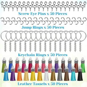 img 3 attached to 🔑 200 Pcs Keychain Rings Bulk Set by Cridoz - Includes 50pcs Key Chain Rings, 50pcs Tassels, 50pcs Jump Rings, and 50pcs Screw Eye Pins - Ideal for Acrylic Keychain Blanks and Crafts