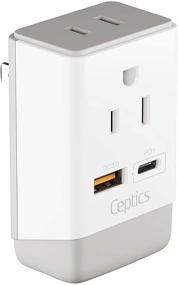 img 3 attached to Ceptics Japan and Philippines Power Travel Plug Adapter with QC 3.0 and PD - Safe Dual USB and USB-C - 2 USA Socket Compact and Powerful - USA 3-Pin Polarized to 2-Prong Unpolarized - Type A - AP-6 Fast Charging