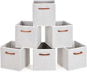 img 4 attached to 📦 MaidMAX Cloth Storage Bins Cubes with Wooden Handles for Home Closet Bedroom Organizers, Foldable, Grey Polka Dot, Set of 6