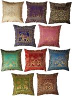 🌺 handcrafted indian ethnic bohemian decorative cushion cover - set of 10 patchwork sari throw pillow covers, 16x16 inch (41x41 cm), silk elephant design, perfect for boho décor gifts логотип