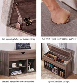 img 2 attached to 👟 KozzHogar 32-Inch Entryway Bench with Hidden Shoe Storage, Cushion, and Lift-Top Compartment - Ideal for Organizing Shoes and Boots in Entryway, Living Room, or Mudroom - Rustic Gray Finish
