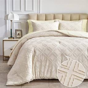 img 4 attached to Beige Tufted Bed in a Bag: Luxury King Size Comforter Set with Chic Boho Embroidery and Diamond Pattern - 7 Pieces All Season Jacquard Tufts Bedding Set