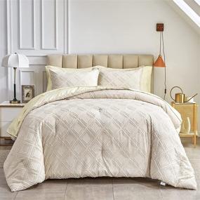 img 1 attached to Beige Tufted Bed in a Bag: Luxury King Size Comforter Set with Chic Boho Embroidery and Diamond Pattern - 7 Pieces All Season Jacquard Tufts Bedding Set