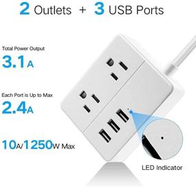 img 3 attached to 🔌 Компактный путешественный блок розеток с 3 портами USB для зарядки (15W/3.1A) и 2 розетками | Настольная зарядная станция, в комплекте удлинительный шнур | Идеально подходит для путешествий, дома и офиса - белый