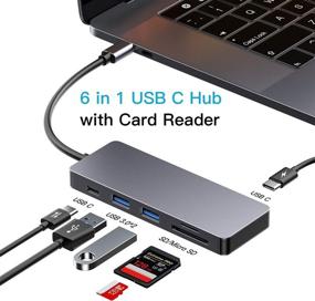 img 3 attached to 💎 Premium 6-in-1 UHS-II SD Card Reader and USB C Hub Adapter for MacBook Pro/Air, iPad Pro 2018 - High-Speed Thunderbolt 3 Type C Adapter with USB-C Ports, USB 3.0 Ports, and Micro SD/UHS-II SD 4.0 Card Reader