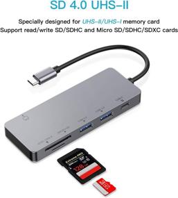 img 2 attached to 💎 Premium 6-in-1 UHS-II SD Card Reader and USB C Hub Adapter for MacBook Pro/Air, iPad Pro 2018 - High-Speed Thunderbolt 3 Type C Adapter with USB-C Ports, USB 3.0 Ports, and Micro SD/UHS-II SD 4.0 Card Reader