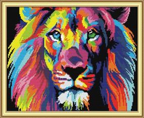 img 4 attached to 🦁 Awesocrafts Cross Stitch Kits - Coloured Lion: Easy Patterns for Embroidery, Ideal Christmas Gifts! Choose Stamped or Counted (Lion, Counted)