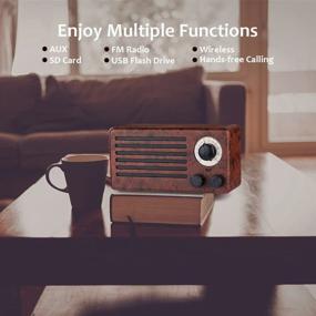 img 1 attached to 🔊 Vintage Style Bluetooth Speakers with Dual 10W Power, 10-Hour Playtime, FM Radio, Built-in Mic for Handsfree Calls, AUX Line, USB Flash Drive, Micro SD Card Support, HD Stereo Sound and Bass