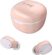 htc true wireless earbuds bluetooth 5.0 with quick-charging case, waterproof stereo earphones for sports, running - pink logo