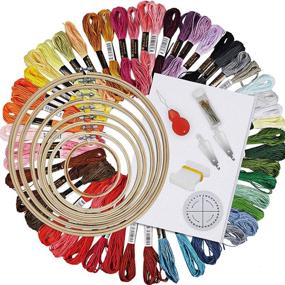 img 4 attached to 🧵 Hausprofi Embroidery Kits: 103 Pcs of Full Range Starter Kits with 7 Pcs Embroidery Wreath, 50 Colors Threads, Winding Cards, and More!