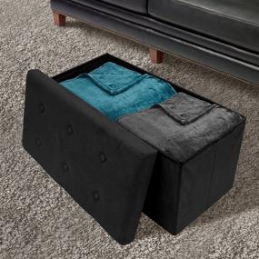 img 3 attached to 🔲 Sorbus Storage Ottoman Bench – Collapsible/Folding Bench Chest with Cover – Perfect Toy and Shoe Chest, Hope Chest, Pouffe Ottoman, Seat, Foot Rest, – Contemporary Faux Suede (Black): Stylish and Practical Storage Solution