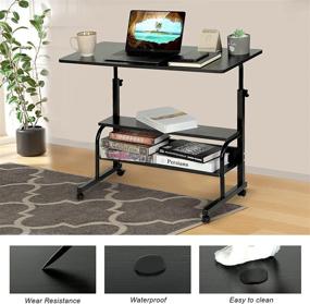 img 3 attached to 🖥️ 31.5" Beige Adjustable Standing Desk with Storage - Portable Laptop Computer Table for Small Spaces and Home Office - Mobile Rolling Desk on Wheels for Bedrooms and Couch