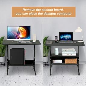 img 1 attached to 🖥️ 31.5" Beige Adjustable Standing Desk with Storage - Portable Laptop Computer Table for Small Spaces and Home Office - Mobile Rolling Desk on Wheels for Bedrooms and Couch