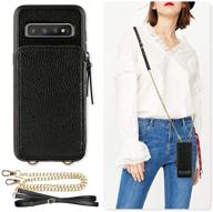 zve galaxy s10 plus wallet case with credit card holder slot and crossbody chain - handbag purse zipper case cover for samsung galaxy s10 plus (2019), 6.4 inch (black) logo