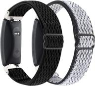 📱 2 пакета упругой ремешка для часов: замена для fitbit inspire 2/ inspire/inspire hr - тканый мягкий нейлоновый спортивный дышащий браслет для женщин и мужчин (черный-сине-серый) логотип